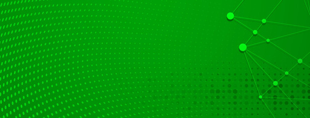 Abstract background in green colors made of big and small dots connected by straight lines