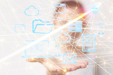 Digital cyberspace with particles and Digital data network connections concept.