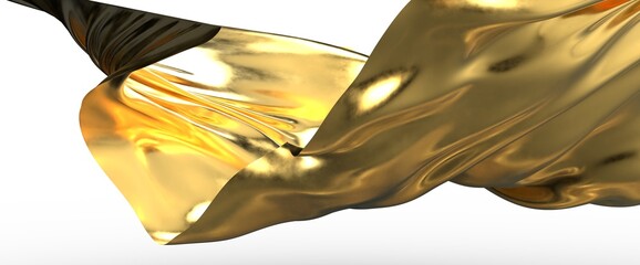 Abstract background of gold wavy silk or satin. 3d