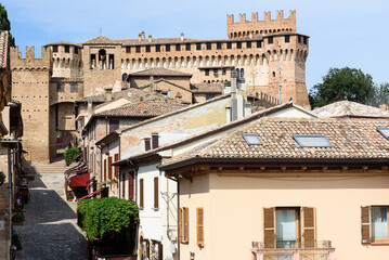 Fototapeta na wymiar Gradara, Province of Pesaro and Urbino - 07 27 2022: A glimpse of the fantastic city of Gradara