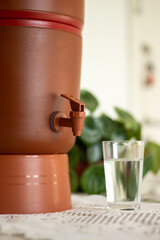 Close-up of a clay water filter (filtro de água de barro), common in Brazilian households. 