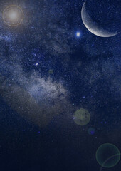 Plakat View of the night sky with natural glow from stars, nebula and the moon providing a colourful art image.