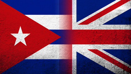 Fototapeta premium National flag of United Kingdom (Great Britain) Union Jack with The Republic of Cuba National flag. Grunge background