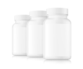 White bottle mockup. Vector illustration isolated on white background. Perfect for medical, cosmetic, pharmacy products. EPS10.	