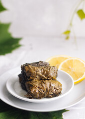 cabbage rolls. dolma. Grape leaf. Lemon