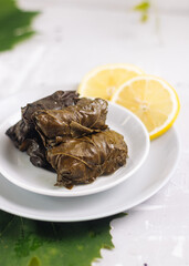 cabbage rolls. dolma. Grape leaf. Lemon