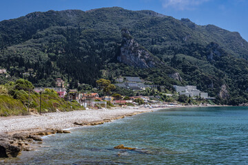 Fototapeta premium Ionian Sea beach in Agios Gordios village, Corfu Island, Greece