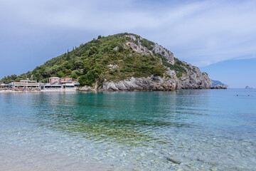 View from Agios Spyridonas beach in Palaiokastritsa village, Corfu Island, Greece