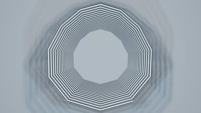 Spatial deformation of the silver spiral, the spiral is deformed into the shape of a twelve-corner, its sides are further deformed inwards, the shapes intersect and everything returns back to the
