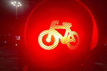 Red light traffic light prohibits the movement of cyclists