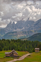 Fototapeta na wymiar Pale di San Martino from the Fuciade valley, Dolomites, Italy