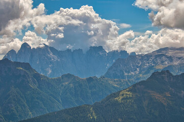 Obraz premium View to Pale di San Martino from the side of Marmolada, Dolomites, Italy