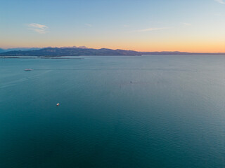 Panoramic view on the Lake Constance and the Alps.
