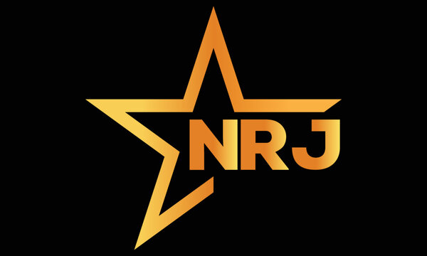 NRJ golden luxury star icon three letter logo design vector template. royal logo | luxury logo | jewelry logo | premium logo | iconic logo | Victoria logo |
