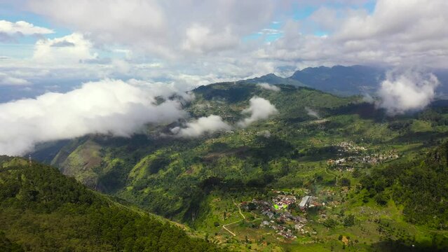 Village of farmers among tea plantations in the mountains. Dambatenne, Sri Lanka.