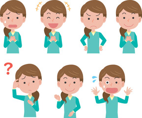 若い女性の表情ポーズイラストセット