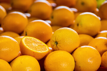 Fresh organic oranges for sale at a market