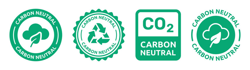 Carbon neutral stamp label icon vector set. CO2 neutral environment sticker illustration.