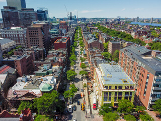 Aerial around Newbury Street in Boston
