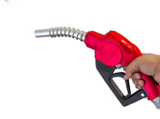 Fuel nozzle Hand holding Oil extracted from the background, clipingpart