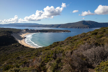 amazing view of Crescent Bay Beach from Mont Brown at Tasman national park in the peninsula / Tasmania / Australia