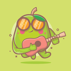 cool guava fruit character mascot playing guitar isolated cartoon in flat style design