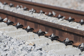 Selective focus of Railroad pins and railway track.