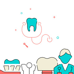 Examination of teeth filled line vector icon, simple illustration, related bottom border.