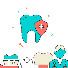 Teeth protection filled line vector icon, simple illustration, related bottom border.