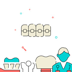 Dental braces filled line vector icon, simple illustration, related bottom border.