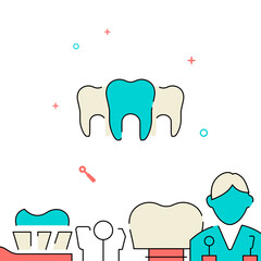 Row of teeth filled line vector icon, simple illustration, related bottom border.
