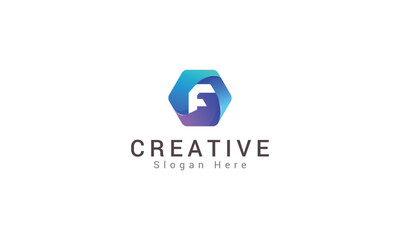 Letter F creative 3d colorful hexagonal logo