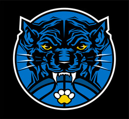 round basketball team design with panther mascot for school, college or league
