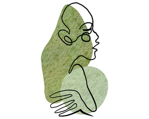 Women Line Art with transparent abstrct shape color background