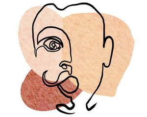 Women Line Art with transparent abstrct shape color background