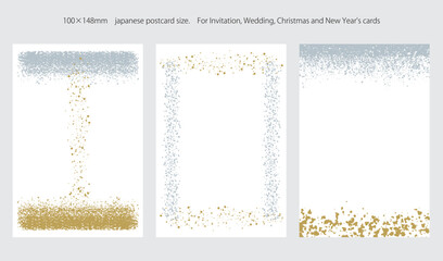 クリスマスや新年に使えるゴールドとシルバーが煌めくハガキ用背景イラストのセット06