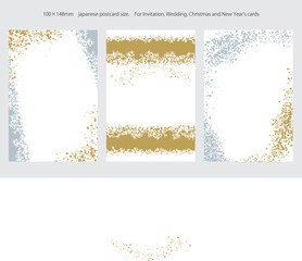 クリスマスや新年に使えるゴールドとシルバーが煌めくハガキ用背景イラストのセット07