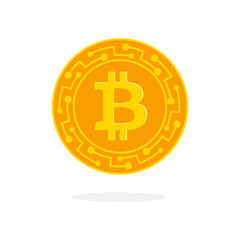 Golden bitcoin. Cryptocurrency bitcoin symbol gold coin isolated on white background. Realistic vector illustration.