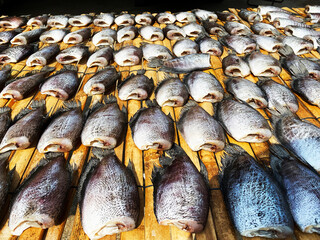 Dried fishs of local food at open market