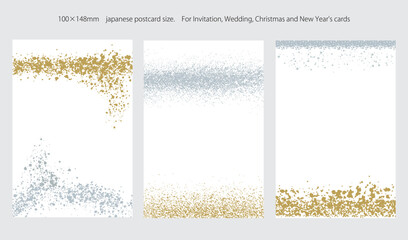 クリスマスや新年に使えるゴールドとシルバーが煌めくハガキ用背景イラストのセット10