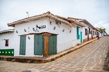 street view of barichara colonial town, colombia