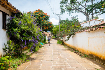 street view of barichara colonial town, colombia