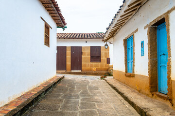 street view of barichara colonial town, colombia