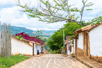 street view of barichara colonial town, colombia