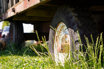 Tractor wheel parked in the field