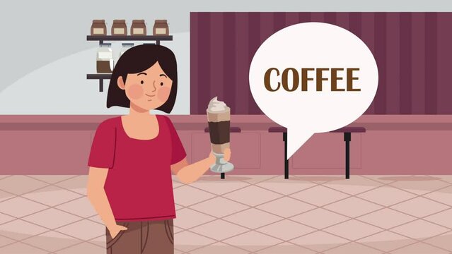 woman drinking coffee with speech bubble