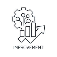 Gear with a microcircuit and a growing graph. Electronic technical improvement. Vector linear icon isolated on white background.