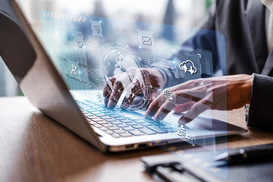 Businessman using smart devices for Digital technology connection and marketing, global internet network concept