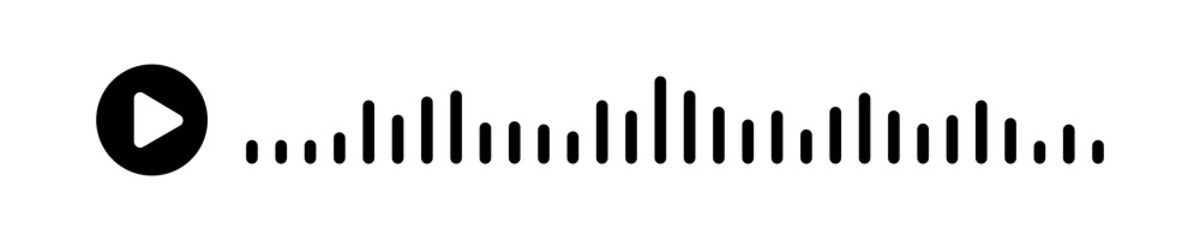 Black sound waves of the equalizer isolated on white background. Vector clipart Illustration. Concept play audio message in social network on mobile app or web site.