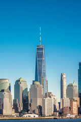 Obraz premium The view of New York cityscape with cloudless sky across the Hudson river